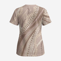 Polynesian Puakeniken Pikake Twisted Lei Scrub Top Beige - Polynesian Pride