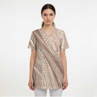 Polynesian Puakeniken Pikake Twisted Lei Scrub Top Beige - Polynesian Pride
