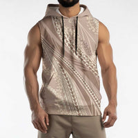 Polynesian Puakeniken Pikake Twisted Lei Sleeveless Hoodie Beige - Polynesian Pride