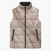 Polynesian Puakeniken Pikake Twisted Lei Sleeveless Puffer Jacket Beige - Polynesian Pride