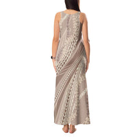 Polynesian Puakeniken Pikake Twisted Lei Tank Maxi Dress Beige - Polynesian Pride