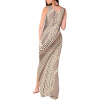 Polynesian Puakeniken Pikake Twisted Lei Tank Maxi Dress Beige - Polynesian Pride
