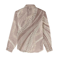 Polynesian Puakeniken Pikake Twisted Lei Women Casual Shirt Beige - Polynesian Pride