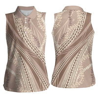 Polynesian Puakeniken Pikake Twisted Lei Women Sleeveless Polo Shirt Beige - Polynesian Pride