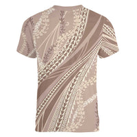 Polynesian Puakeniken Pikake Twisted Lei Women V-Neck T-Shirt Beige - Polynesian Pride