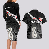 Personalised New Zealand Maori Couples Matching Long Sleeve Bodycon Dress and Hawaiian Shirt Manaia Mix Koru LT7 - Polynesian Pride