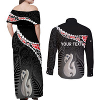 Personalised New Zealand Maori Couples Matching Off Shoulder Maxi Dress and Long Sleeve Button Shirt Manaia Mix Koru LT7 - Polynesian Pride