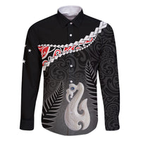 Personalised New Zealand Maori Family Matching Tank Maxi Dress and Hawaiian Shirt Manaia Mix Koru LT7 Dad's Shirt - Long Sleeve Black - Polynesian Pride