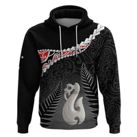 Personalised New Zealand Maori Zip Hoodie Manaia Mix Koru LT7 Pullover Hoodie Black - Polynesian Pride