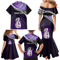 Personalised New Zealand Maori Family Matching Mermaid Dress and Hawaiian Shirt Manaia Paua Shell Purple LT7 - Polynesian Pride