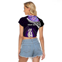 Personalised New Zealand Maori Raglan Cropped T Shirt Manaia Paua Shell Purple LT7 - Polynesian Pride