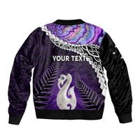 Personalised New Zealand Maori Sleeve Zip Bomber Jacket Manaia Paua Shell Purple LT7 - Polynesian Pride