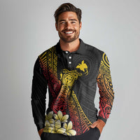Personalized Papua New Guinea Long Sleeve Polo Shirt Kundu Drum Carving Motifs LT7 - Polynesian Pride