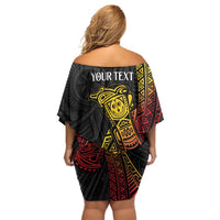 Personalized Papua New Guinea Off Shoulder Short Dress Kundu Drum Carving Motifs LT7 - Polynesian Pride