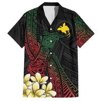 Personalized Papua New Guinea Family Matching Puletasi and Hawaiian Shirt Kundu Drum Motifs - Sepik Colors LT7 Dad's Shirt - Short Sleeve Black - Polynesian Pride