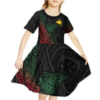 Personalized Papua New Guinea Kid Short Sleeve Dress Kundu Drum Motifs - Sepik Colors LT7 - Polynesian Pride