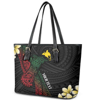 Personalized Papua New Guinea Leather Tote Bag Kundu Drum Motifs - Sepik Colors