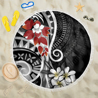 Bula Fiji Tagimaucia Mix Plumeria Masi Tapa Beach Blanket Black LT7 One Size 150cm Black - Polynesian Pride