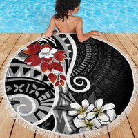 Bula Fiji Tagimaucia Mix Plumeria Masi Tapa Beach Blanket Black LT7 - Polynesian Pride