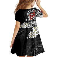 Bula Fiji Tagimaucia Mix Plumeria Masi Tapa Family Matching Off Shoulder Long Sleeve Dress and Hawaiian Shirt Black LT7 - Polynesian Pride