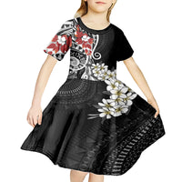 Bula Fiji Tagimaucia Mix Plumeria Masi Tapa Kid Short Sleeve Dress Black LT7 - Polynesian Pride