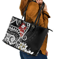Bula Fiji Tagimaucia Mix Plumeria Masi Tapa Leather Tote Bag Black