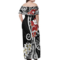 Bula Fiji Tagimaucia Mix Plumeria Masi Tapa Off Shoulder Maxi Dress Black LT7 - Polynesian Pride