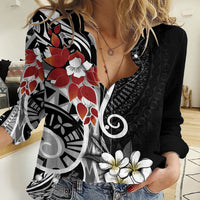 Bula Fiji Tagimaucia Mix Plumeria Masi Tapa Women Casual Shirt Black LT7 Female Black - Polynesian Pride