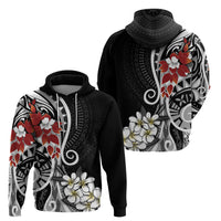 Bula Fiji Tagimaucia Mix Plumeria Masi Tapa Zip Hoodie Black LT7 - Polynesian Pride