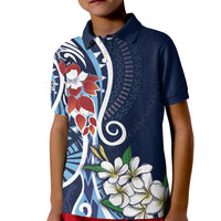 Bula Fiji Tagimaucia Mix Plumeria Masi Tapa Kid Polo Shirt Blue LT7 Kid Blue - Polynesian Pride