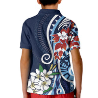 Bula Fiji Tagimaucia Mix Plumeria Masi Tapa Kid Polo Shirt Blue LT7 - Polynesian Pride