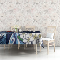 Bula Fiji Tagimaucia Mix Plumeria Masi Tapa Tablecloth Blue