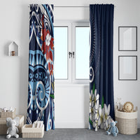 Bula Fiji Tagimaucia Mix Plumeria Masi Tapa Window Curtain Blue
