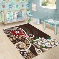 Bula Fiji Tagimaucia Mix Plumeria Masi Tapa Area Rug Brown