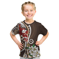 Bula Fiji Tagimaucia Mix Plumeria Masi Tapa Kid T Shirt Brown LT7 Brown - Polynesian Pride
