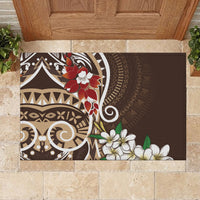 Bula Fiji Tagimaucia Mix Plumeria Masi Tapa Rubber Doormat Brown