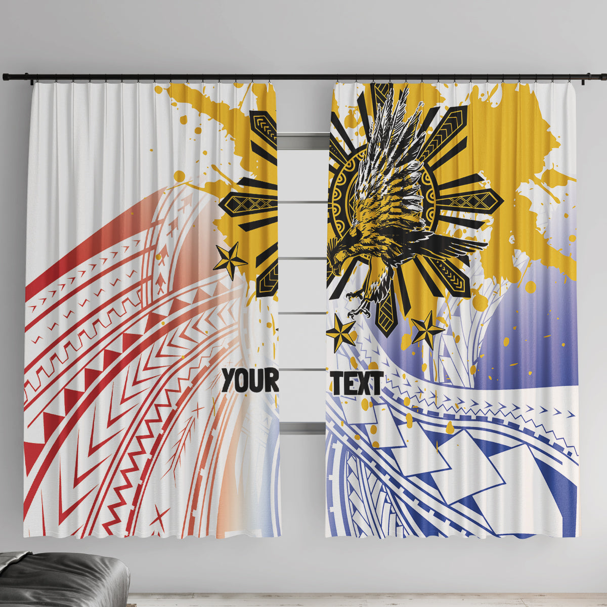 Philippines Independence Day Window Curtain Eagle Mix Filipino Flag Tribal Style