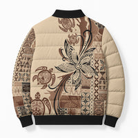 Talofa Samoa Mamanu Siapo Mix Malu Bomber Puffer Jacket Classic Beige Frangipani and Turtles
