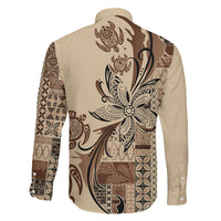 Talofa Samoa Mamanu Siapo Mix Malu Family Matching Off Shoulder Short Dress and Hawaiian Shirt Classic Beige Frangipani and Turtles LT7 - Polynesian Pride
