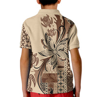 Talofa Samoa Mamanu Siapo Mix Malu Kid Polo Shirt Classic Beige Frangipani and Turtles