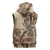 Talofa Samoa Mamanu Siapo Mix Malu Sleeveless Hoodie Classic Beige Frangipani and Turtles LT7 - Polynesian Pride