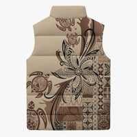 Talofa Samoa Mamanu Siapo Mix Malu Sleeveless Puffer Jacket Classic Beige Frangipani and Turtles
