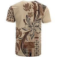 Talofa Samoa Mamanu Siapo Mix Malu T Shirt Classic Beige Frangipani and Turtles