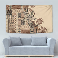 Talofa Samoa Mamanu Siapo Mix Malu Tapestry Classic Beige Frangipani and Turtles