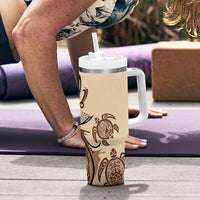 Talofa Samoa Mamanu Siapo Mix Malu Tumbler With Handle Classic Beige Frangipani and Turtles