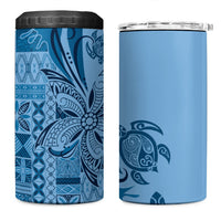Talofa Samoa Mamanu Siapo Mix Malu 4 in 1 Can Cooler Tumbler Cool Blue Frangipani and Turtles LT7 One Size: 16 oz Blue - Polynesian Pride