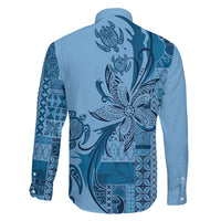Talofa Samoa Mamanu Siapo Mix Malu Family Matching Off The Shoulder Long Sleeve Dress and Hawaiian Shirt Cool Blue Frangipani and Turtles LT7 - Polynesian Pride