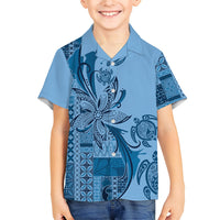 Talofa Samoa Mamanu Siapo Mix Malu Kid Hawaiian Shirt Cool Blue Frangipani and Turtles