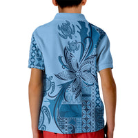 Talofa Samoa Mamanu Siapo Mix Malu Kid Polo Shirt Cool Blue Frangipani and Turtles
