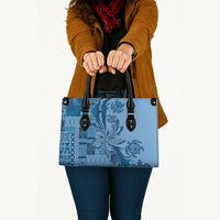 Talofa Samoa Mamanu Siapo Mix Malu Leather Bag Cool Blue Frangipani and Turtles